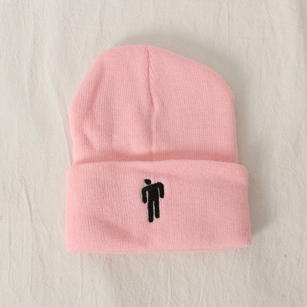 Billie Eilish же абзац вышивка Skullies Beanies для женщин и мужчин осень зима теплая вязаная шапка уличная мода хип-хоп кепка Z208 - Цвет: Pink