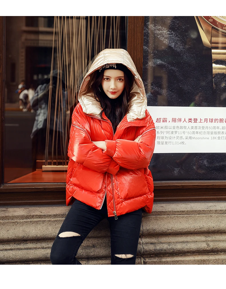 Female Glossy Down Parka Winter Jacket Women Large Sizes Thick Down Jacket Loose White Duck Down Coat Waterproof Outerwear