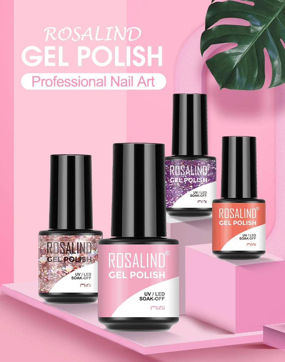 ROSALIND 7ml Gel Polish Semi Permanent Nails Gel Polish Soak Off UV LED Base Top Coat Vernis Nail Art Glitter Gel Varnish