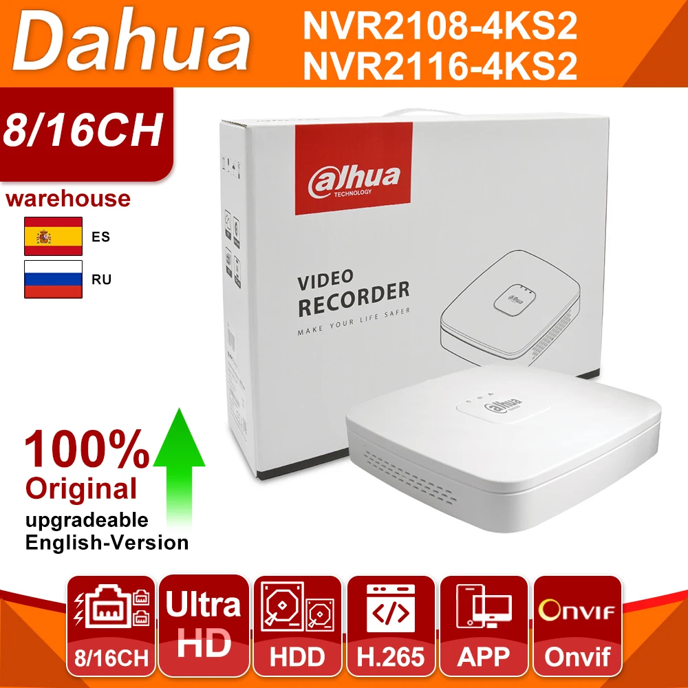 Dahua Original 4K NVR  NVR2108-4KS2 NVR2116-4KS2 4/8/16CH 1U Lite Network Video Recorder H265 For IP Camera System