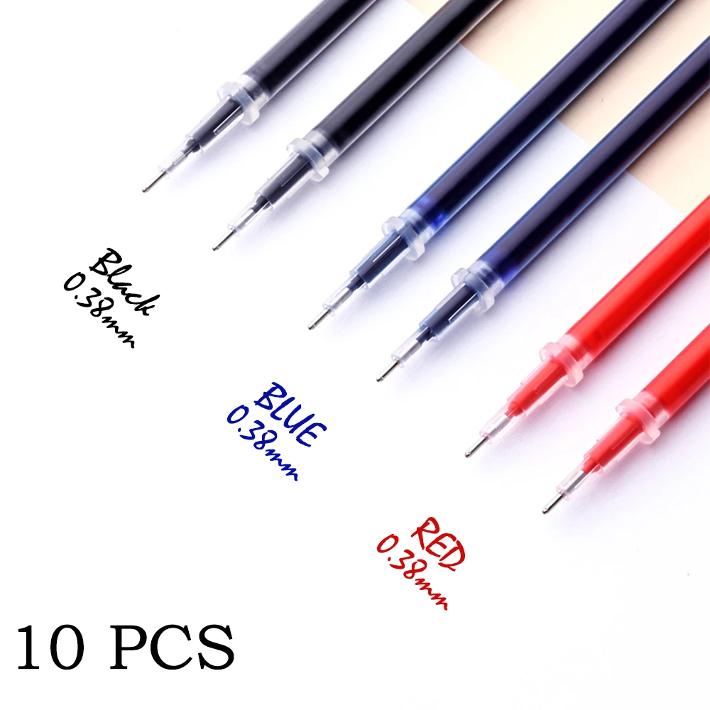 

0.38mm 10pcs/bag Gel Pen Refill Office Signature Rods Red Blue Black Ink Refill Office School Stationery Writing Supplies