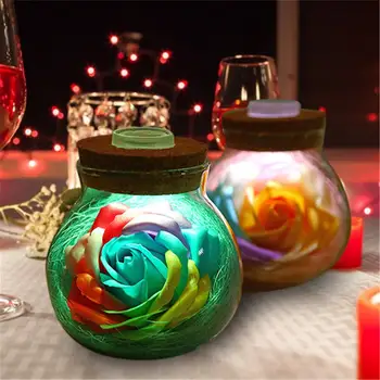 

2020 Creative Soap Rose Flower Luminous Bottle With LED Lights Wedding Decoration Artificial Flowers For Valentine's Day Gift
