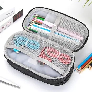 

Multi-functional Cosmetic Bag Simple Case Black Oxford Double Layer Large Capacity Stationery Bags Portable Storage Tool
