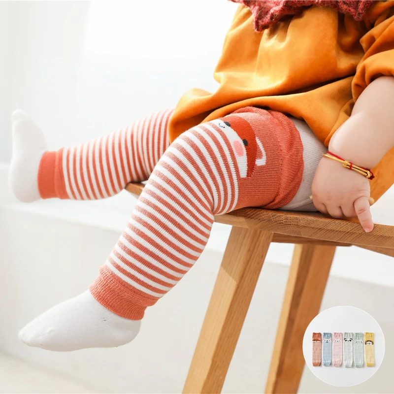 

Baby Leg Warmers for Girls Cartoon Cotton Socks Children Striped Hose Crawling Knee Pads Knitted Leggings Winter Soft Sock