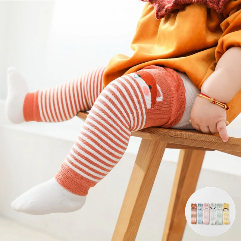 Baby Leg Warmers for Girls Cartoon Cotton Socks Children Striped Hose Crawling Knee Pads Knitted Leggings Winter Soft Sock 1