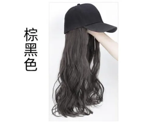Curls Light Black Новинка, коричневые, черные, регулируемые женские шапки, длинные прямые волосы для наращивания с черной крышкой, парик, все-в-одном, Женская Бейсболка - Цвет: Curls Light Black