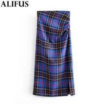 Модная женская юбка Za, винтажная клетчатая юбка средней длины с принтом, стильная офисная одежда на молнии сзади, до середины икры, для женщин и девушек
