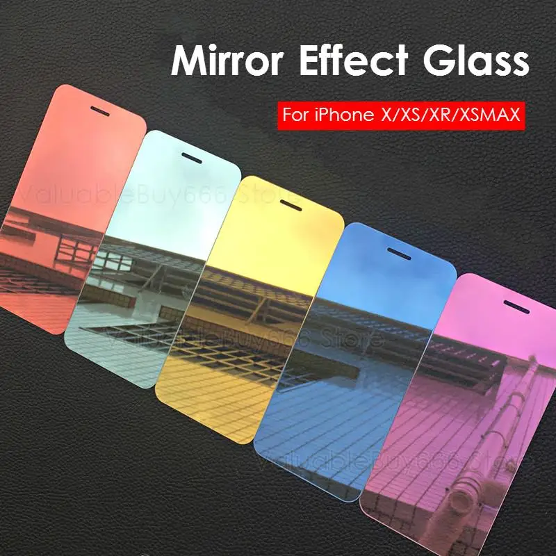 Роскошная цветная зеркальная пленка из закаленного стекла для iPhone X XS XR 11 Pro Max SE 2020