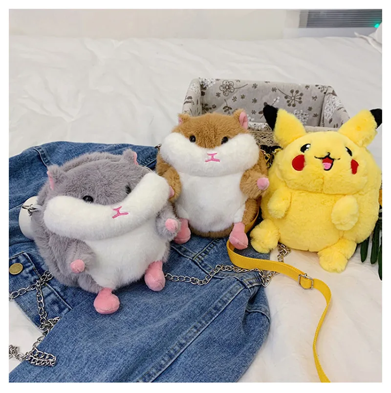 Cute Cartoon Round Fat Hamster Pikachu Mouse Rats Plush Backpack Toys Key Phone Crossbody Bag Shoulder Bags Dolls (14)
