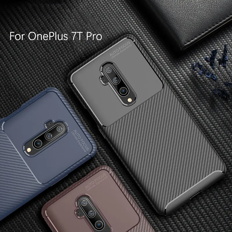 For OnePlus 7T Pro Case Cover Luxury Business Carbon Fiber Soft TPU Silicone Shockproof Back for | Мобильные телефоны и
