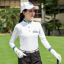 New Women Autumn Golf Training T Shirts Long Sleeve Button Neck Tennis Tops Shirt Breathable Wearing Golf Sportswear D0691