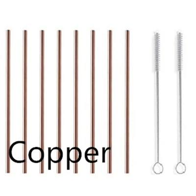 8 straw - 2 brush 8 шт Соломинки+ 2 шт Кисти металлическая соломинка из нержавеющей стали многоразовые трубочки для пива фруктовый сок напиток - Цвет: 8 straw - 2 brush