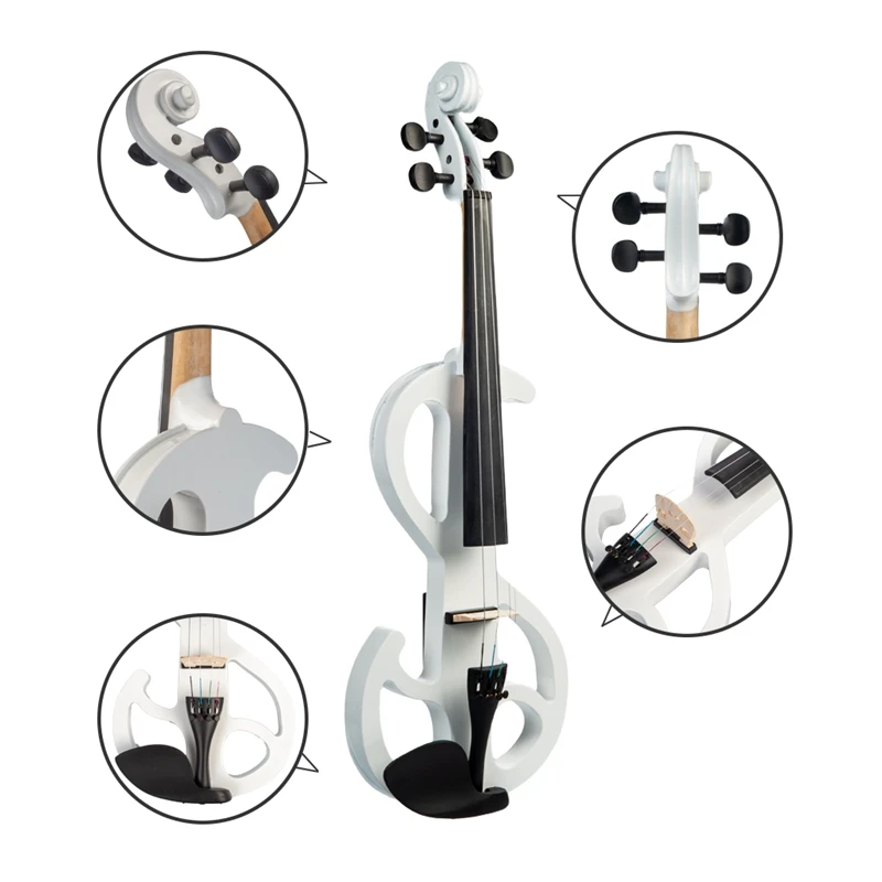 NAOMI Electric Violin 4/4 Electric Violin W/ Carrying Case+Bow S Type White Color Basswood Electric Violin New