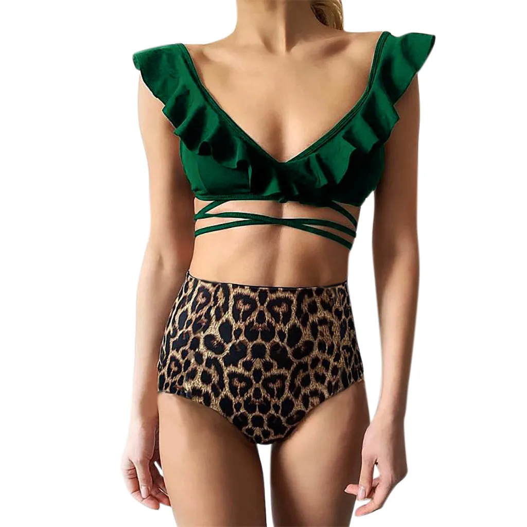 Женский комплект бикини с леопардовым принтом купальный костюм из двух частей