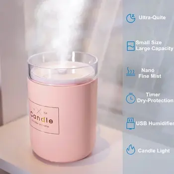 

ELOOLE Air Humidifier Essential Oil Aroma Diffuser Mist Maker Candle Romantic Light USB Mini Humidification For Office Car Home