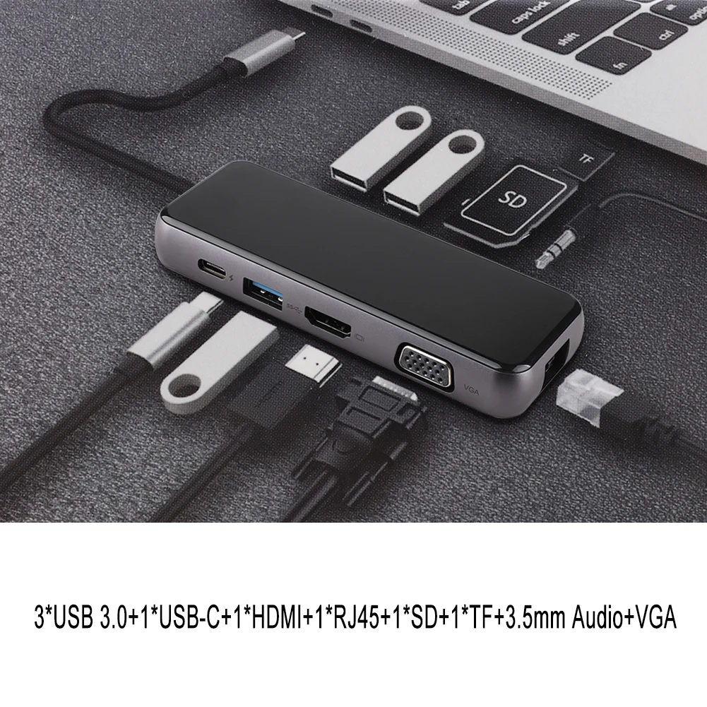 USB-C концентратор type C концентратор для VGA USB 3,0 Thunderbolt 3 HDMI 3,5 мм аудио RJ45 адаптер для MacBook Pro samsung Galaxy S9 USB C концентратор