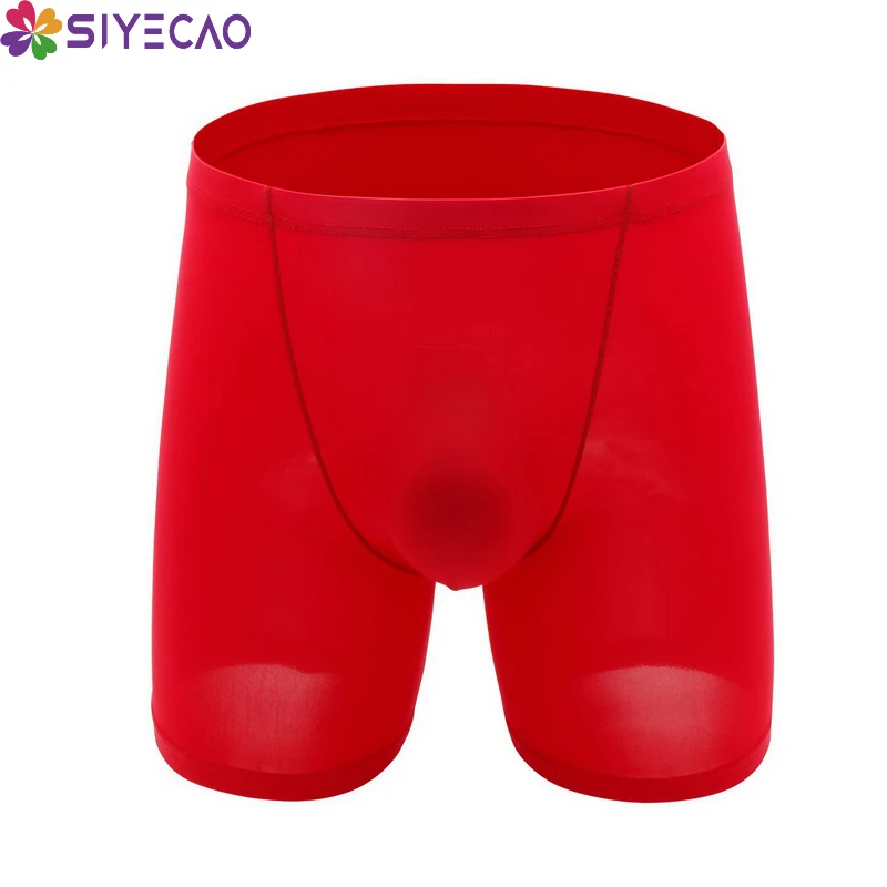 

Mens Casual Sportswear Boxer Underpants Long Boxers Underwear Men Fitness Ice Silk Short Pants Bodysuit U Bulge Pouch Shorts