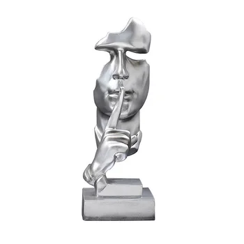 

SILENCE IS GOLD THINKER CHARACTER SCULPTURE HOME DECORATION ORNAMENTS SILVER RESIN FIGURINE STORE SHOWCASE DECOR ART CRAFT GIFTS
