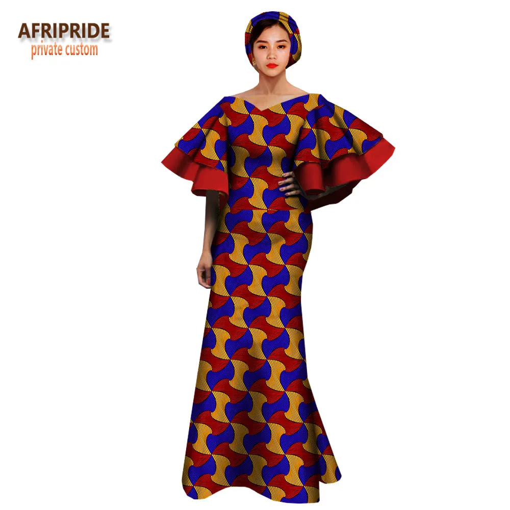 Африканское традиционное весеннее женское платье AFRIPRIDE с расклешенными рукавами длиной до пола, платье-труба для женщин с шарфом A1825024 - Цвет: 543J