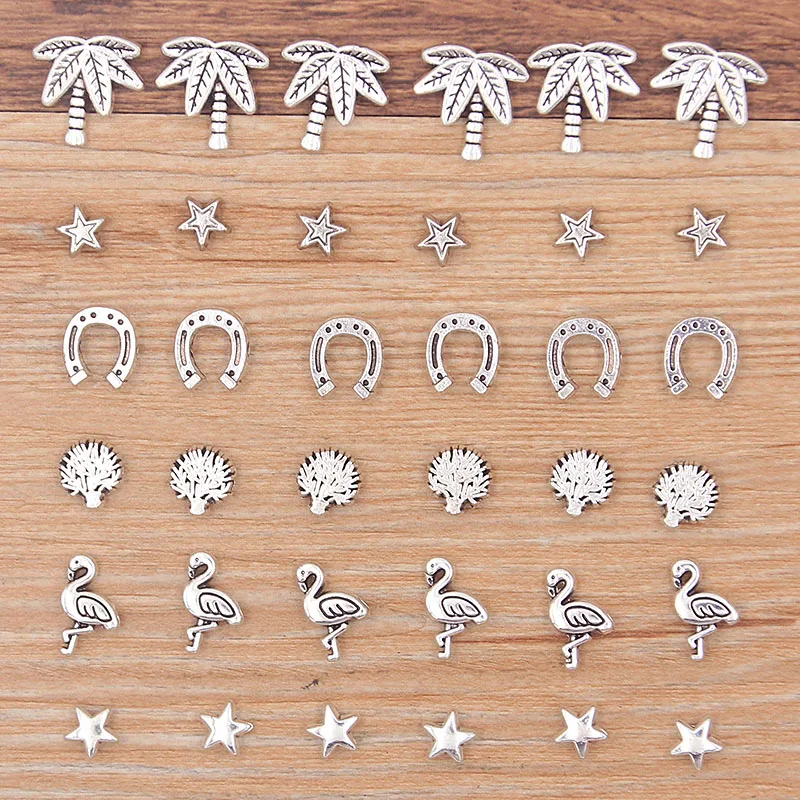 Mix 10pcs 4 Styles 2 Color Heart Charm Lobster Clasp Pendants Vintage Beads Fit for Women Bracelets DIY Metal Jewelry Making