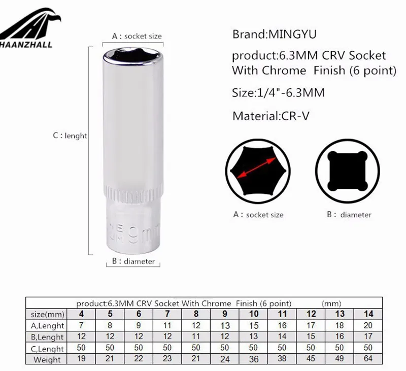 11 шт. 1/" Набор глубоких торцевых головок CRV ручные инструменты 6 точечный длинный торцевой шестигранный инструмент для ремонта