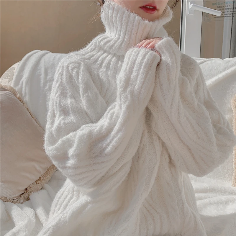 

2020 Winter New Women'S Lazy Style Large Size Women'S Sweater Turtleneck Pullover Sweater Women'S Blouse Solid Color Sweater