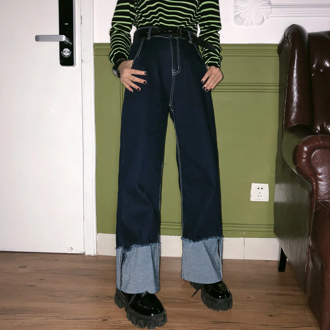 Jasmine air curling Jean прямые длинные джинсы с широкими штанинами осень корейский стиль для женщин