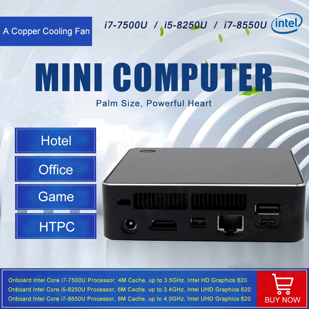 

EGLOBAL mini pc all-in-one pc V200 Desktop Fan HOT Sale Computer Core i5 I7 8250u 8550U for HTPC school low consumption