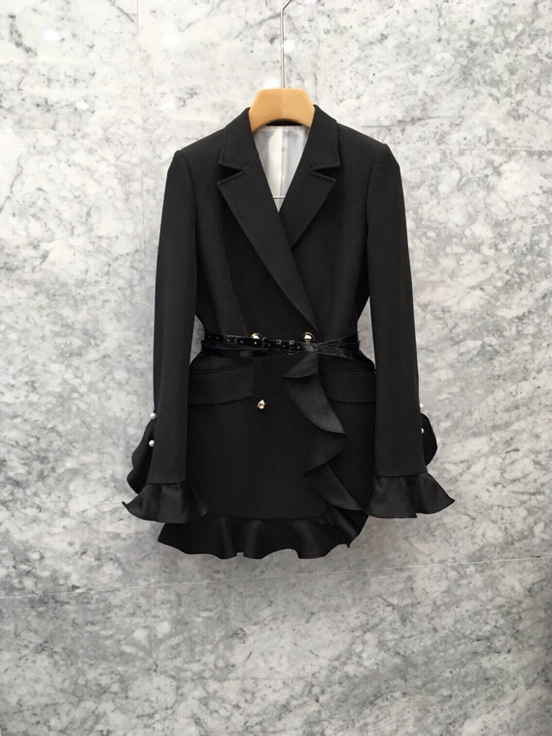 Весенняя новая корейская мода с жемчужинами в виде листьев лотоса и яркой пряжкой маленький костюм куртка двубортная Высококачественная куртка Женская Осенняя