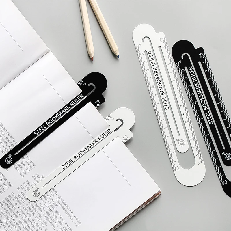12cm White Black Color Steel Bookmark Ruler Pocket Sized Protractor Straight Ruler Metal Clip School Student Supplies A6593 Rulers Aliexpress