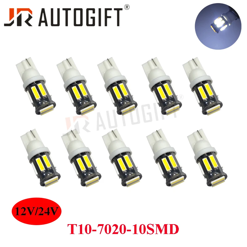 

50 шт. 12 В/24 В W5W 7020 SMD автомобильная светодиодная лампа T10 194 168 Замена клиновидного типа лампа для обратной приборной панели белые лампы для габаритных огней
