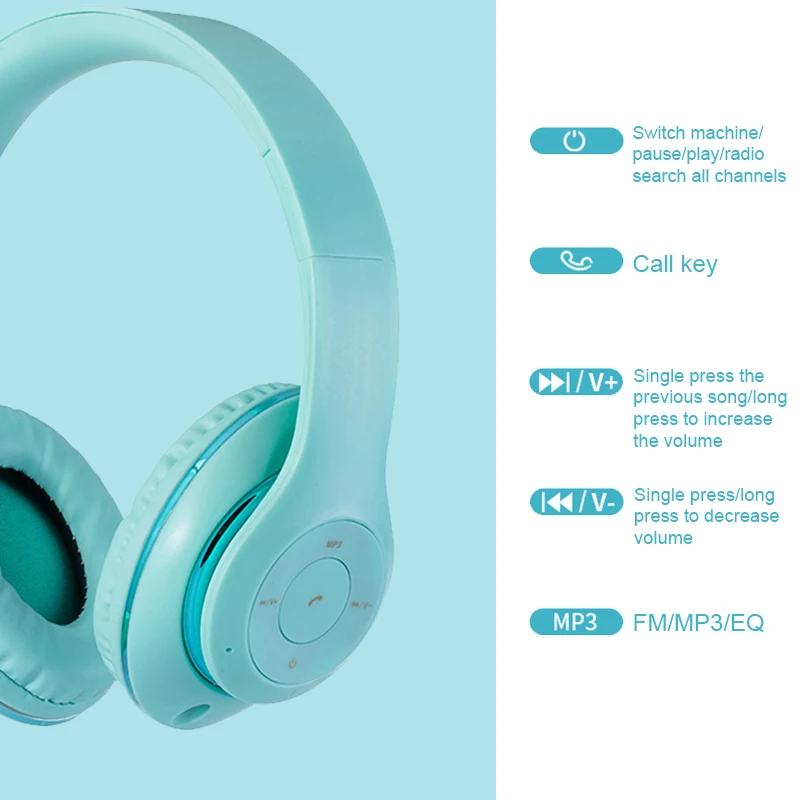 Foldable Bluetooth Wireless Headphones With Mic For Phone Tablet Music Noise Cancel Bass Girl Kid Man Headset with Bag