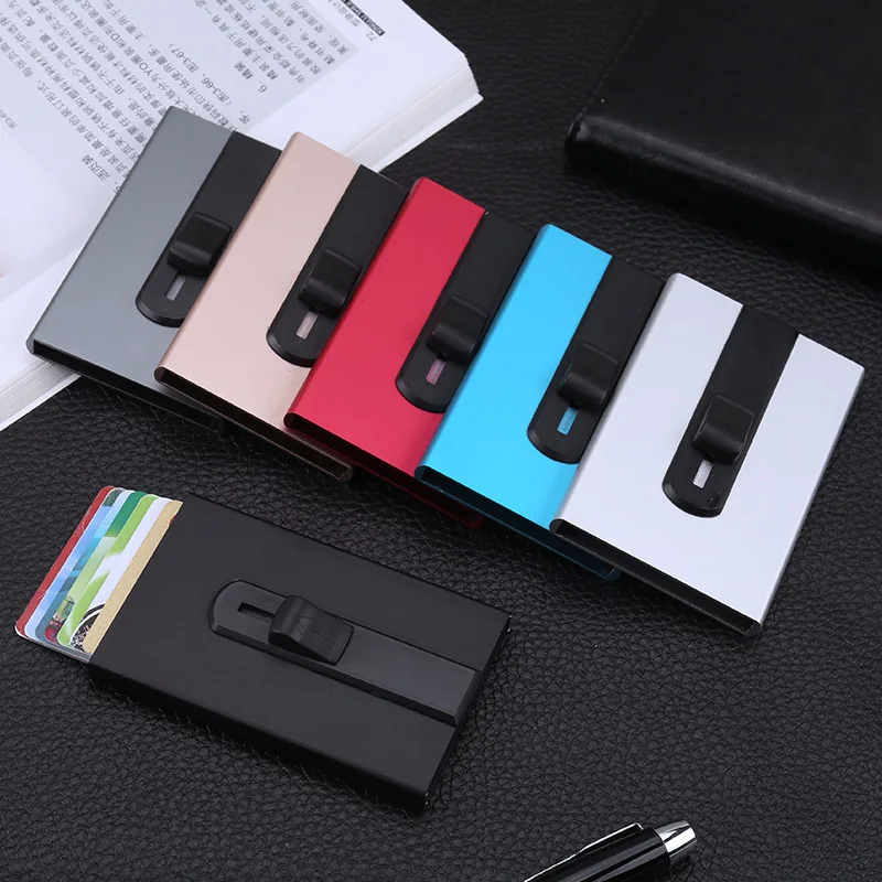 

Hand Push Aluminium Alloy Bank Card xin yong ka he Anti-Theft Anti-Brush RFID Anti-Degaussing Card Case Wallet Customizable
