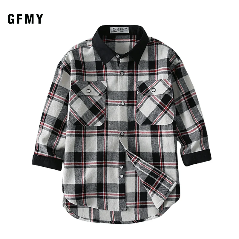

GFMY 2019 Autumn 100% Cotton Full Sleeve Fashion kids Plaid Shirt 3T-12T Casual Big Kid Clothes Can Be a Coat