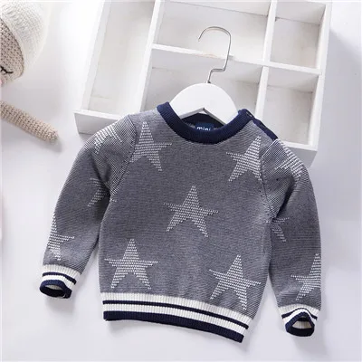 navy blue От 1 до 3 лет, Детский свитер для малышей, модный осенний вязаный пуловер для мальчиков, детский хлопковый свитер со звездами, Зимний пуловер для малышей - Color: navy blue
