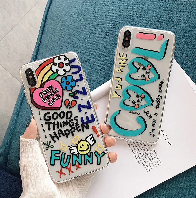 for iphone 7 transparent phone case for iphone xs max xr x 6 6s 8 7 plus 11 pro max case graffiti letters clear back cover soft phone case covers aliexpress