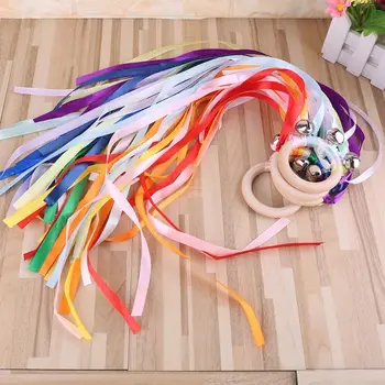 

Rainbow Natural Wooden Ribbon Newborn Sensory Bell Toy Shower Gifts Dancing Prop H55B