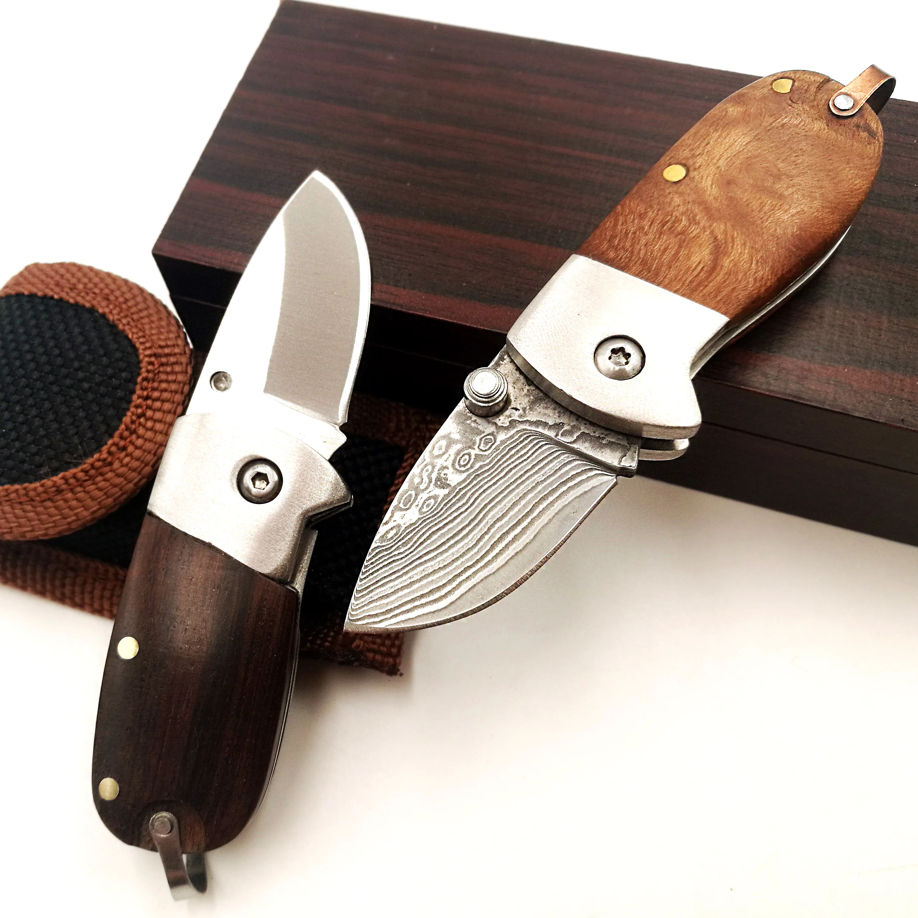 Дамасский мини-складной нож с деревянной ручкой для походов и кемпинга, карманные ножи, универсальный портативный Охотничий Тактический инструмент для выживания, EDC