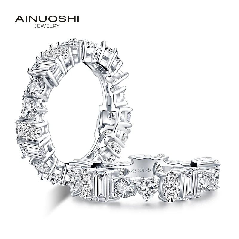 AINUOSHI Luxury 925 Sterling Silver Band Rings Women Engagement Simulated Diamond Wedding Silver Bridal Full Eternity Rings