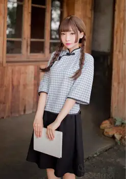 

Schoolgril Costumes Sexy Students Lingerie Role Play Black Plaid Cotton Linen Skirt Retro Students Uniform