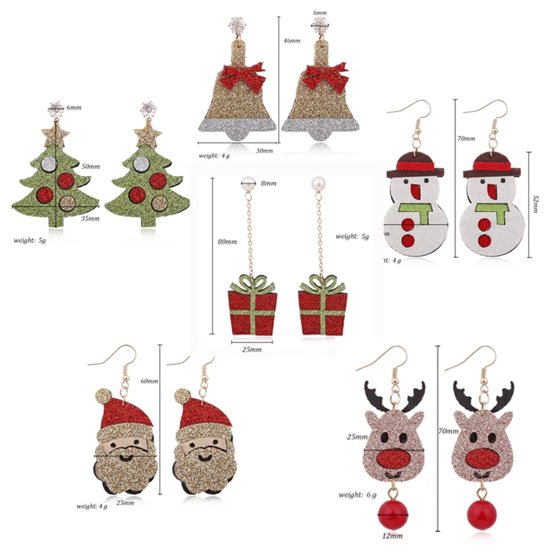 Новые рождественские сережки Снеговик Рождественская елка колокольчики Санты олень Подарочная коробка модные серьги декоративные украшения Рождественский подарок