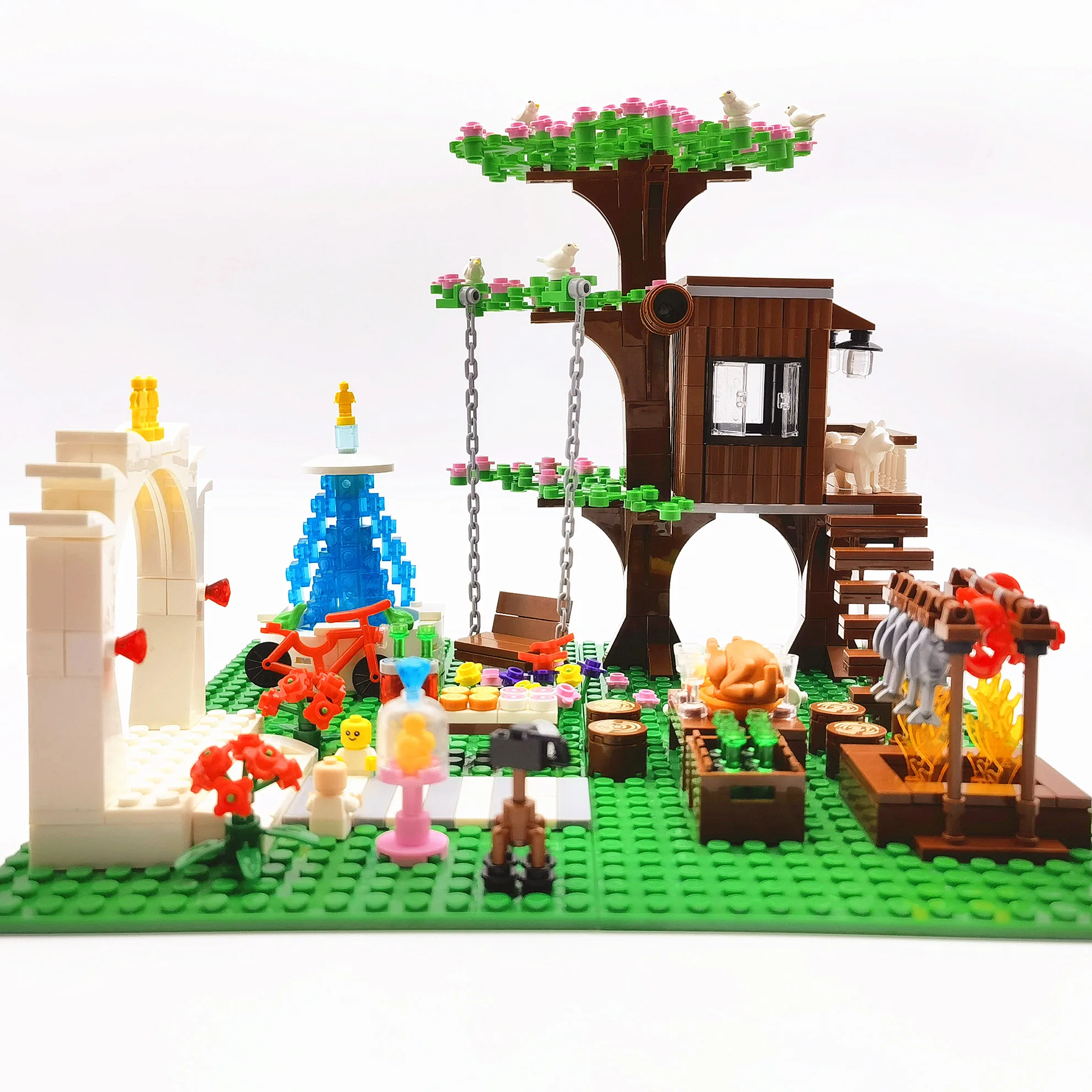 Trees House Building Blocks Bricks for Children MOC Wedding Fountain Toys Bloques Compatible City Friends Blocks Girls Boys Gift