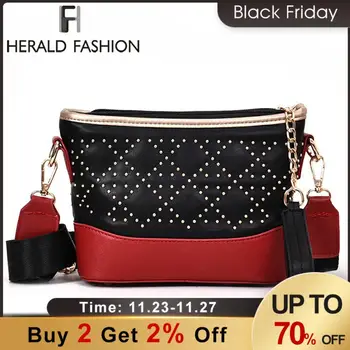 

Herald Fashion Women Chain Shoulder Bag Quality PU Leather Female Messenger Bag Panelled Flap Bags Lady's Rivets Crossbody Bags