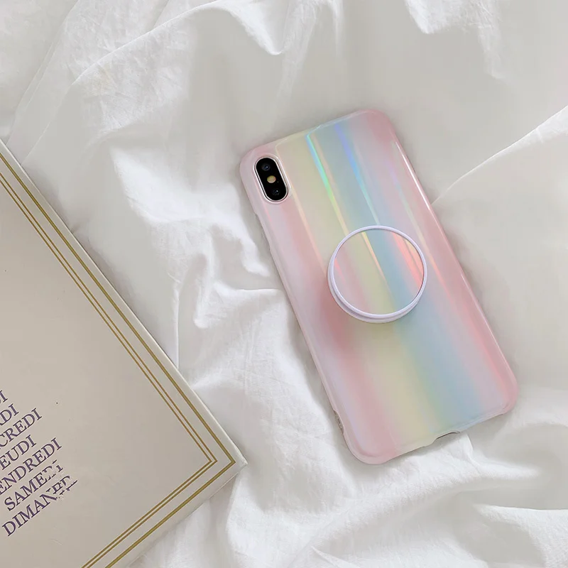

Bracket aurora laser for case iphone X XR XS XS Max funda iphone 6 6s 7 8 plus shimmers silicone soft phone back cover kickstand