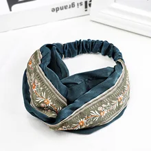 

Embroidered Hair Band European and American Retro Wide-Brimmed Printing Hair Towel Printing Elastic Cord Face Cloth Headband