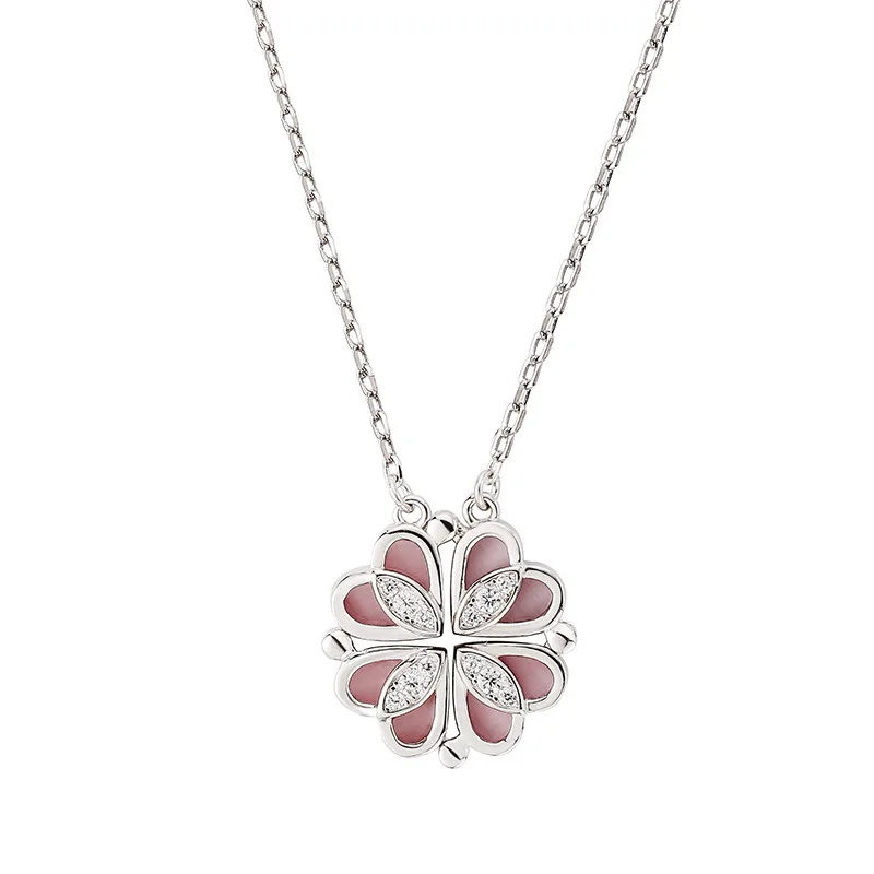 

Light Luxury Accessories 925 Sterling-Style Micro Pave Clover Necklace Heart Folding a Multi-Wear Choker