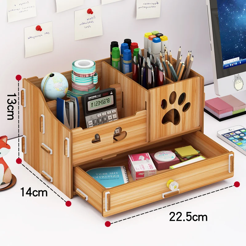 Creative pen container storage box small lattice office desktop shelf students home personality simple pen organizer - Цвет: A-brown