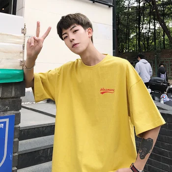 

Stylish Round Neck T Shirt Oversized Cotton Men White T Shirt Man Camisetas Hombre Loose Fashion Streetwear New Clothing EE5DX