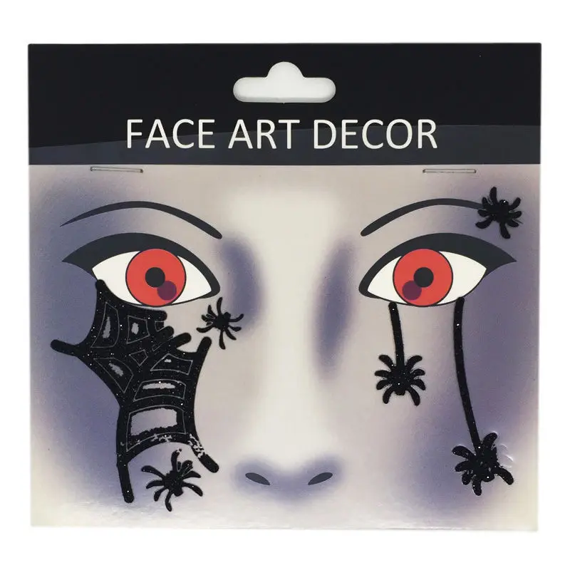 Black Spider Web Face Decoration Prop Sticker Cartoon Spider Halloween Party Masquerade Face