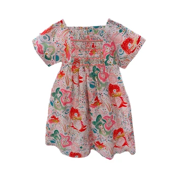 

Kids Handmade Smock Embroidery Floral Dresses Girls Summer Vintage Smocked Frocks Korea Children Boutique Smocking Dress